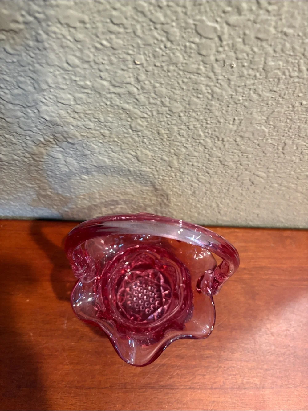 Fenton Pink (sometimes looks purple) Vintage Glass Basket with Ruffled Edge